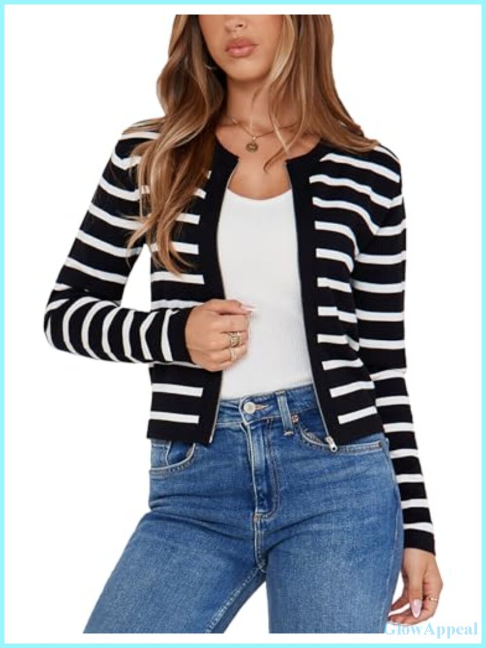 Zip-Up Knit Cardigan Sweater - Long Sleeve Cropped Shrug